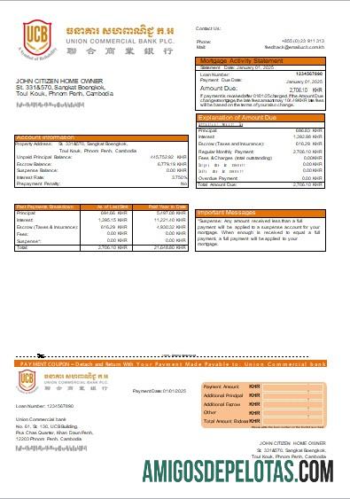 Declaração de hipoteca do Banco Comercial da União do Camboja Scr amostra